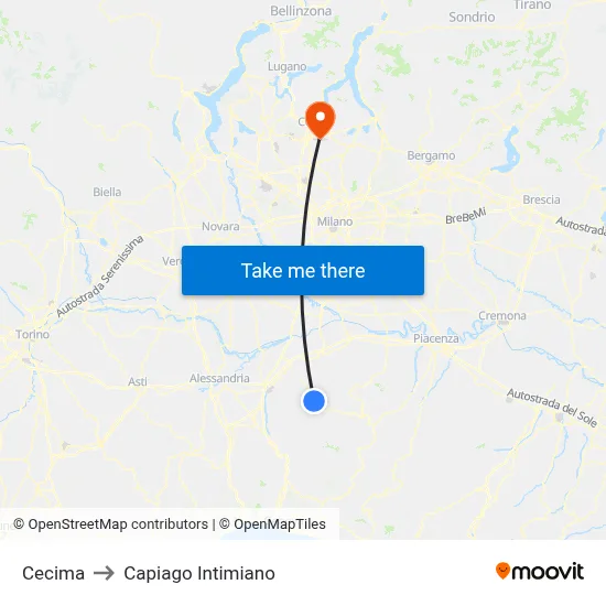 Cecima to Capiago Intimiano map