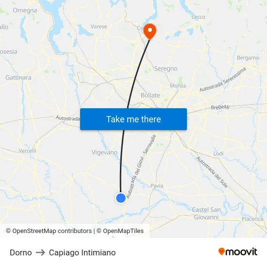 Dorno to Capiago Intimiano map