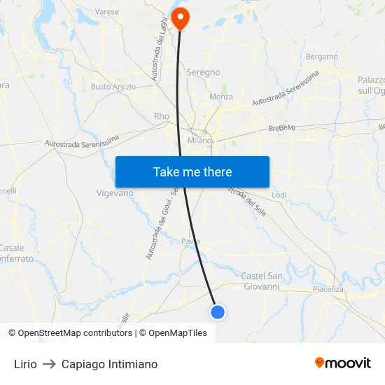 Lirio to Capiago Intimiano map