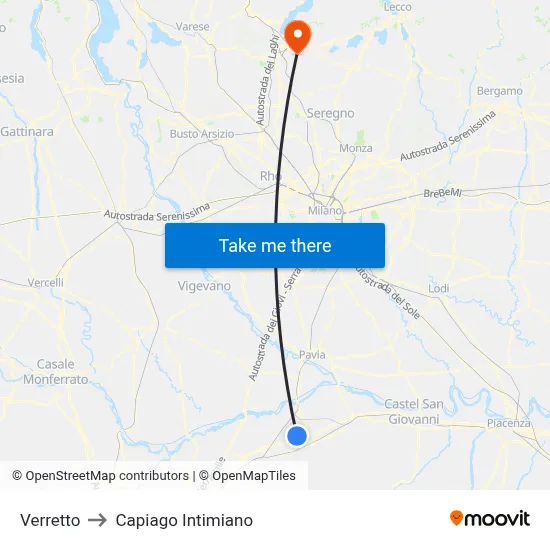 Verretto to Capiago Intimiano map