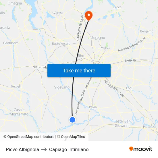 Pieve Albignola to Capiago Intimiano map