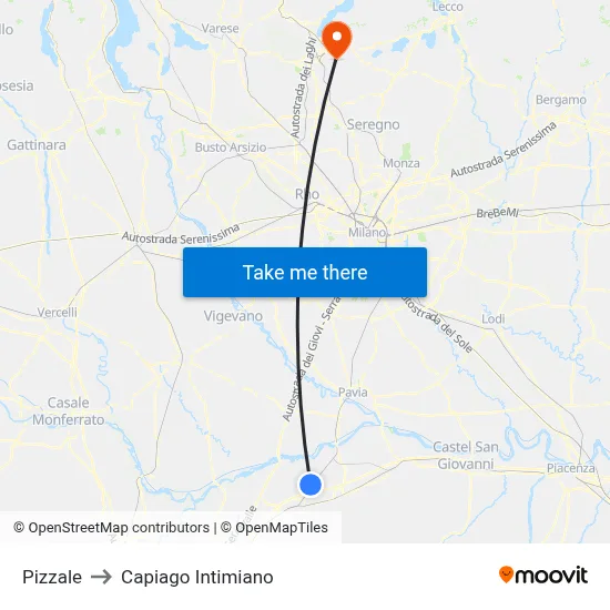 Pizzale to Capiago Intimiano map