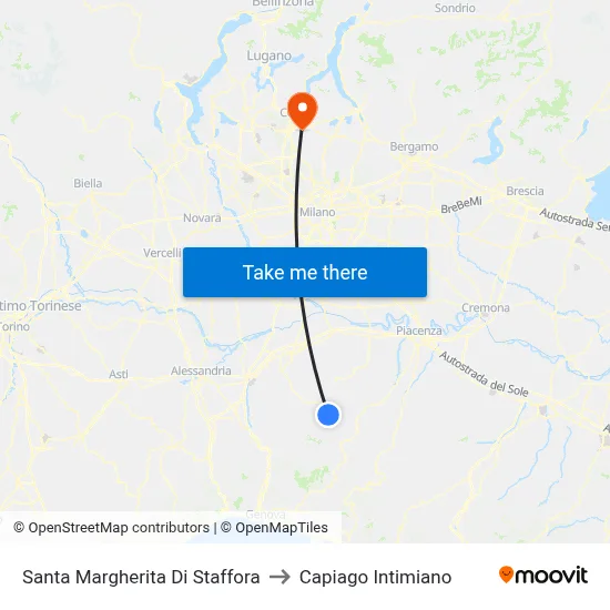 Santa Margherita di Staffora to Capiago Intimiano map