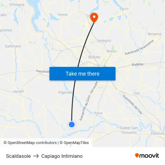 Scaldasole to Capiago Intimiano map