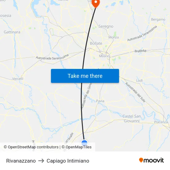 Rivanazzano to Capiago Intimiano map