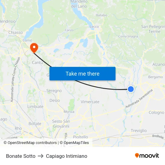 Bonate Sotto to Capiago Intimiano map