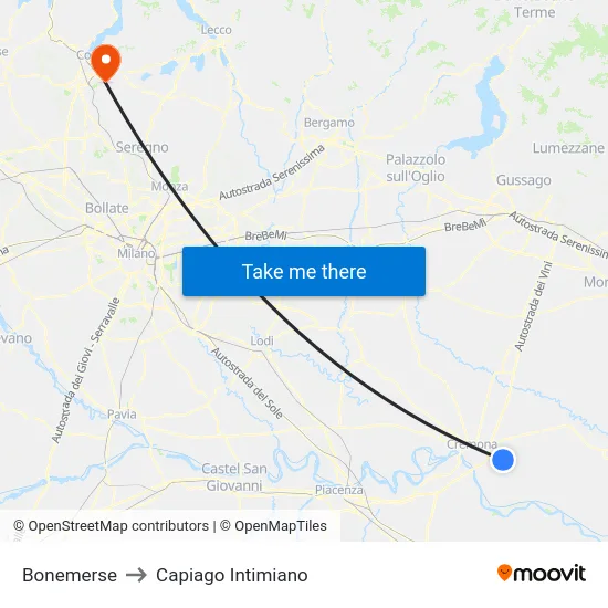 Bonemerse to Capiago Intimiano map