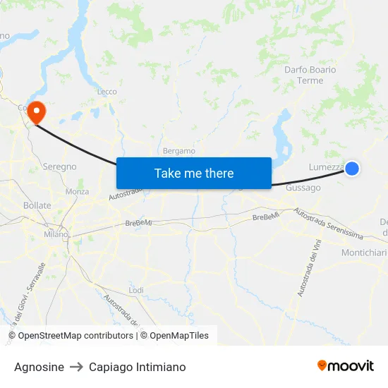 Agnosine to Capiago Intimiano map
