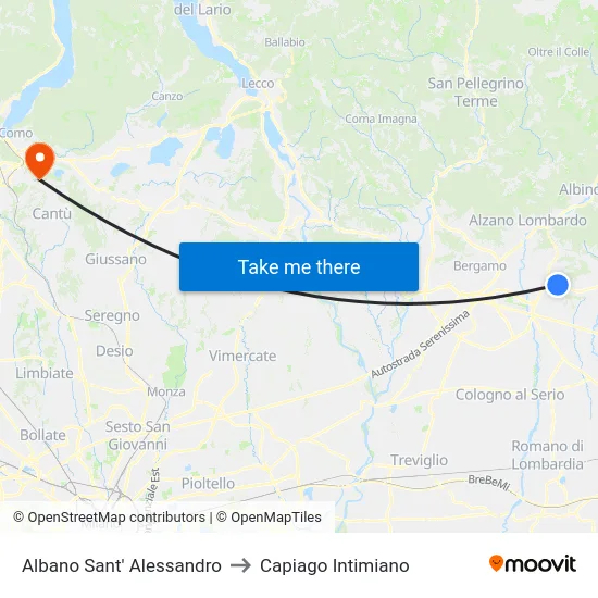 Albano Sant' Alessandro to Capiago Intimiano map