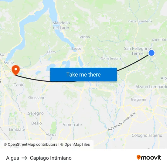 Algua to Capiago Intimiano map