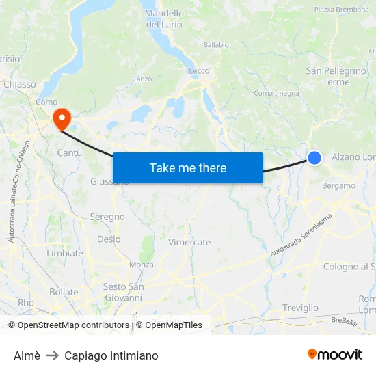 Almè to Capiago Intimiano map