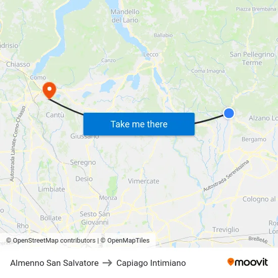 Almenno San Salvatore to Capiago Intimiano map