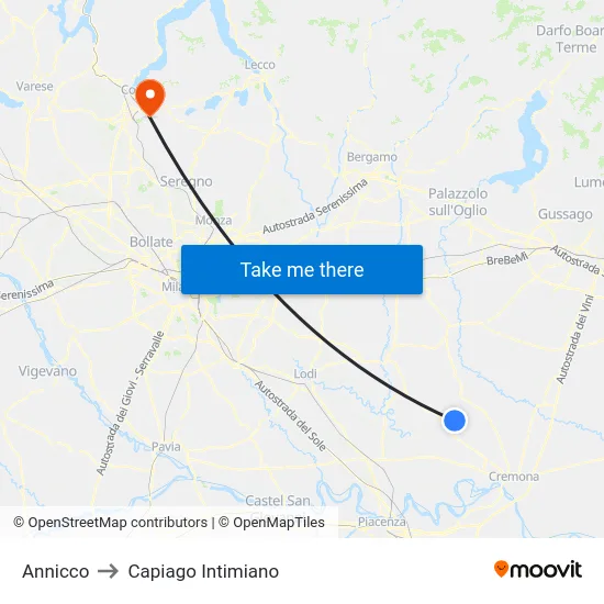 Annicco to Capiago Intimiano map
