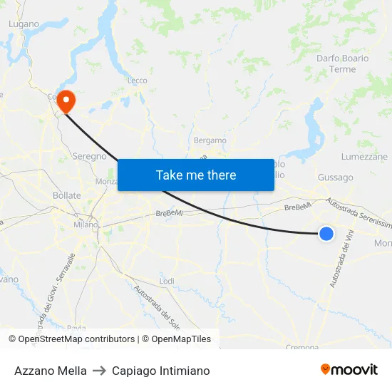 Azzano Mella to Capiago Intimiano map
