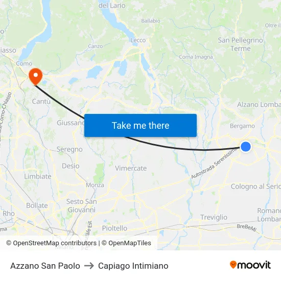 Azzano San Paolo to Capiago Intimiano map