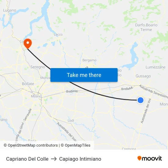 Capriano Del Colle to Capiago Intimiano map