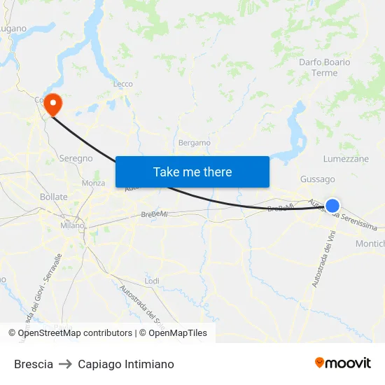 Brescia to Capiago Intimiano map