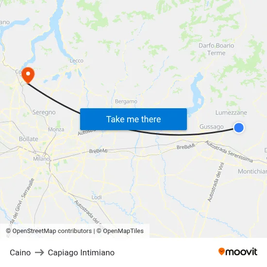 Caino to Capiago Intimiano map