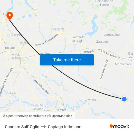 Canneto Sull' Oglio to Capiago Intimiano map