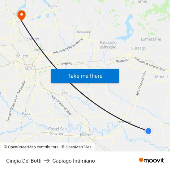 Cingia De' Botti to Capiago Intimiano map