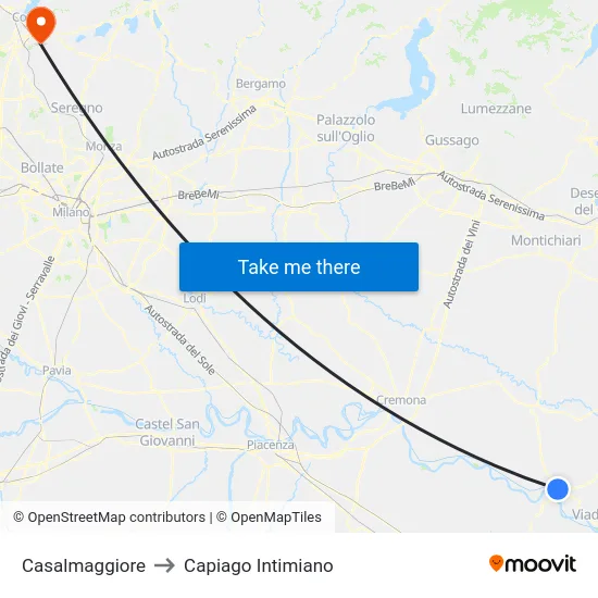 Casalmaggiore to Capiago Intimiano map