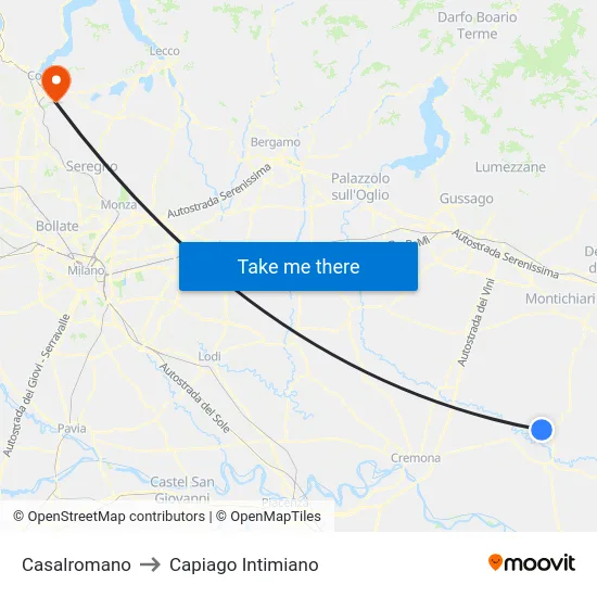 Casalromano to Capiago Intimiano map