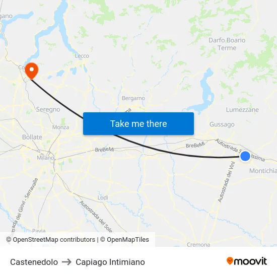 Castenedolo to Capiago Intimiano map