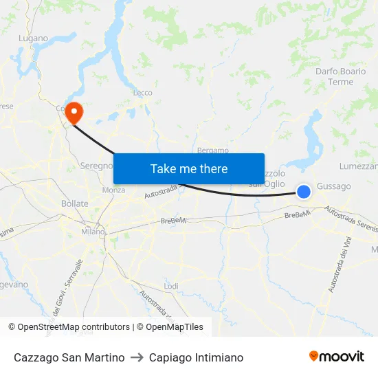 Cazzago San Martino to Capiago Intimiano map