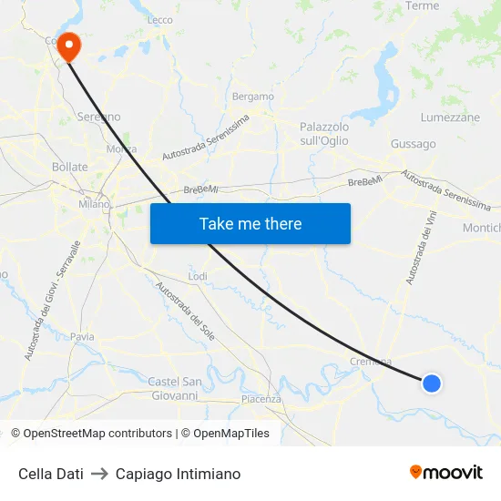 Cella Dati to Capiago Intimiano map