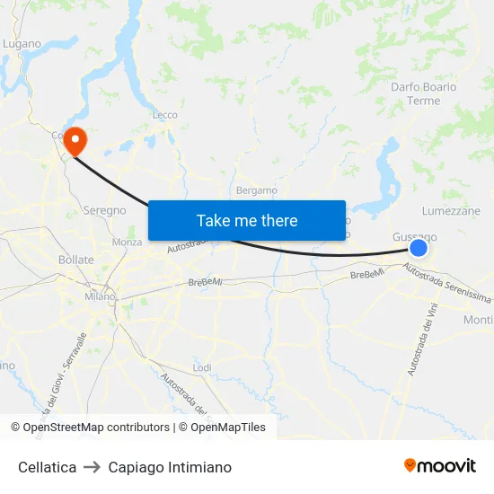 Cellatica to Capiago Intimiano map