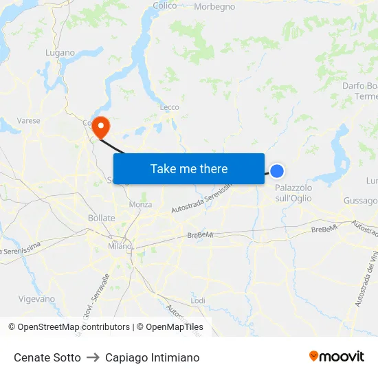 Cenate Sotto to Capiago Intimiano map