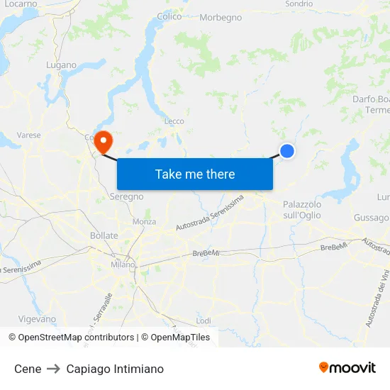 Cene to Capiago Intimiano map