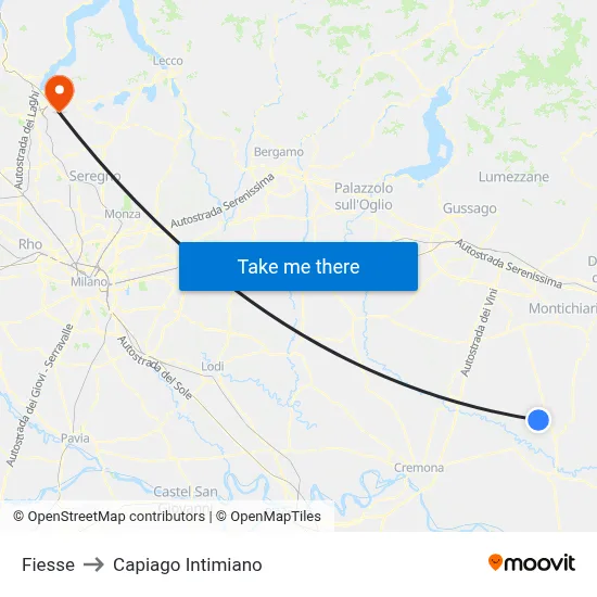 Fiesse to Capiago Intimiano map