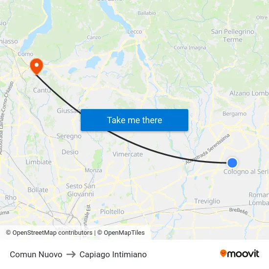 Comun Nuovo to Capiago Intimiano map