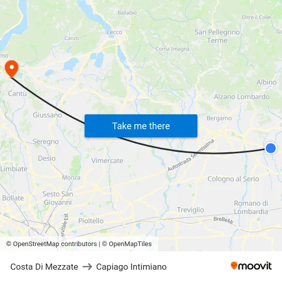 Costa Di Mezzate to Capiago Intimiano map