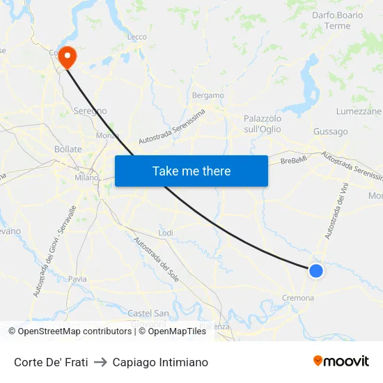 Corte De' Frati to Capiago Intimiano map