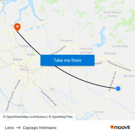 Leno to Capiago Intimiano map