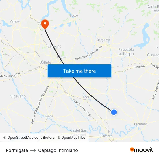 Formigara to Capiago Intimiano map