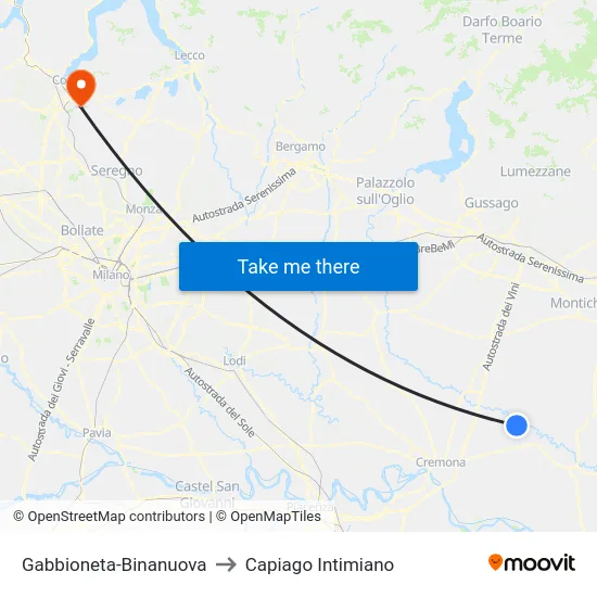 Gabbioneta-Binanuova to Capiago Intimiano map