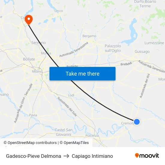 Gadesco-Pieve Delmona to Capiago Intimiano map