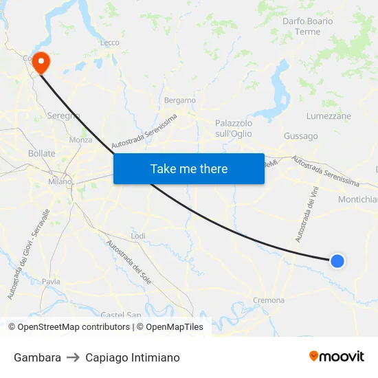 Gambara to Capiago Intimiano map