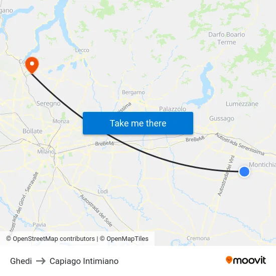 Ghedi to Capiago Intimiano map