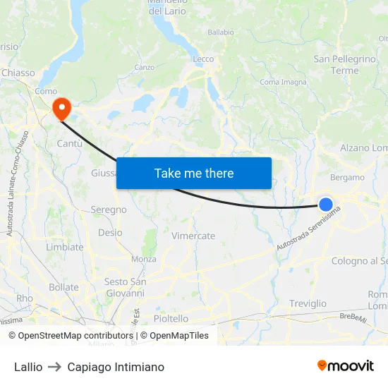 Lallio to Capiago Intimiano map