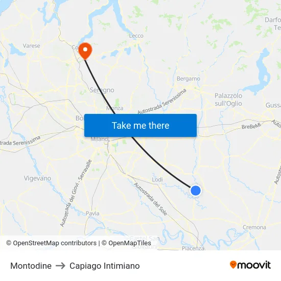 Montodine to Capiago Intimiano map