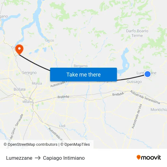 Lumezzane to Capiago Intimiano map