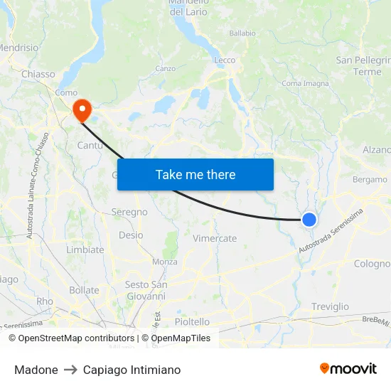 Madone to Capiago Intimiano map