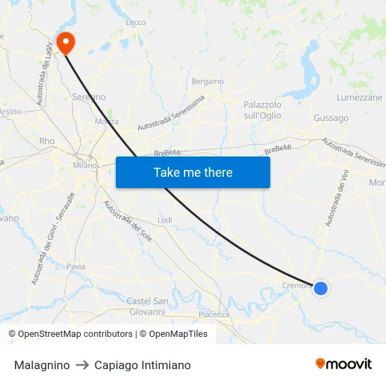 Malagnino to Capiago Intimiano map