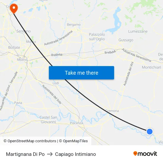 Martignana Di Po to Capiago Intimiano map