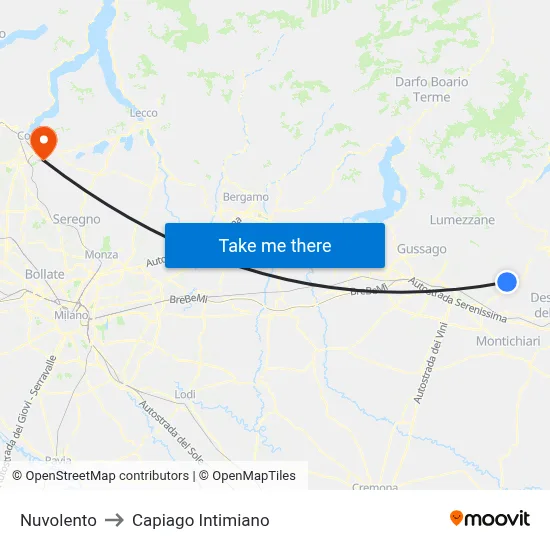 Nuvolento to Capiago Intimiano map