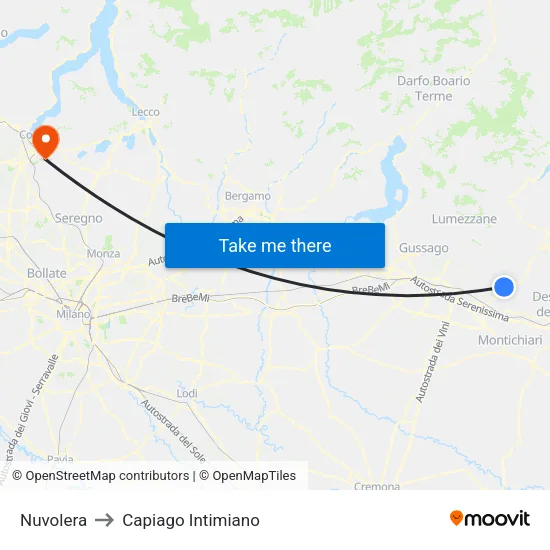 Nuvolera to Capiago Intimiano map